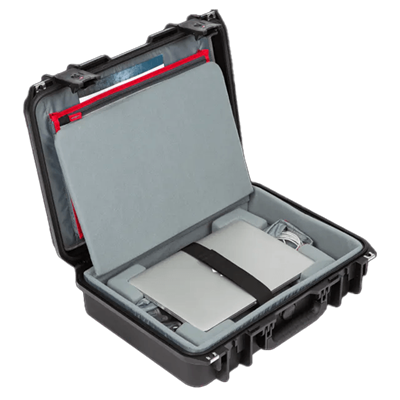 Open, medium, laptop case with grey inserts