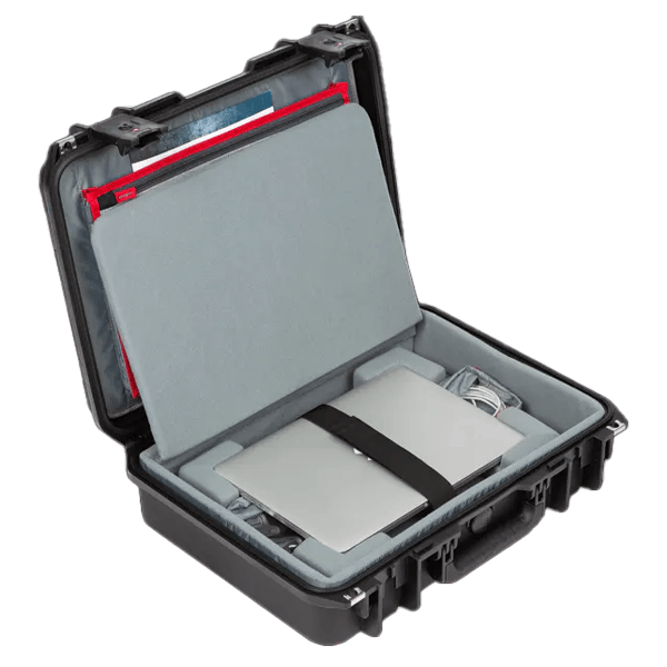 Open, medium, laptop case with grey inserts